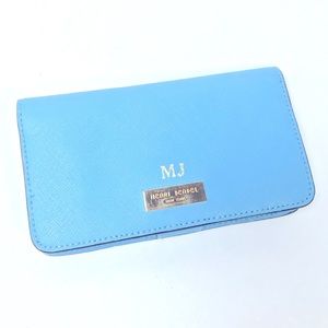 Henri Bendel Saffiano Leather Baby Blue Bifold Card Wallet Monogramed MJ